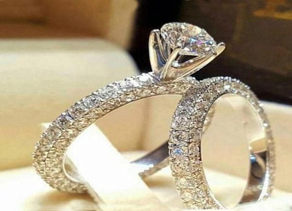 

stainless steel wedding engagement ring for lovers ip silver color crystal couple rings set men women4412470