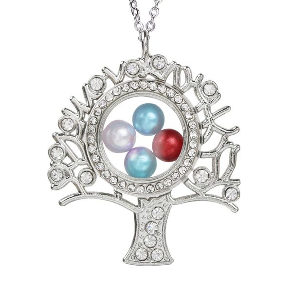 

tree of life glass locket pendant bead pearl cage living memory floating charms pendant rhinestone necklace with stainless chain7902255, Silver
