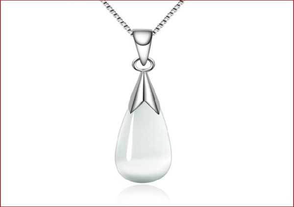 

new fashion pink white opal cats eye stone water drop pendant waterwave chain women bridal wedding jewelry necklace1341049, Silver