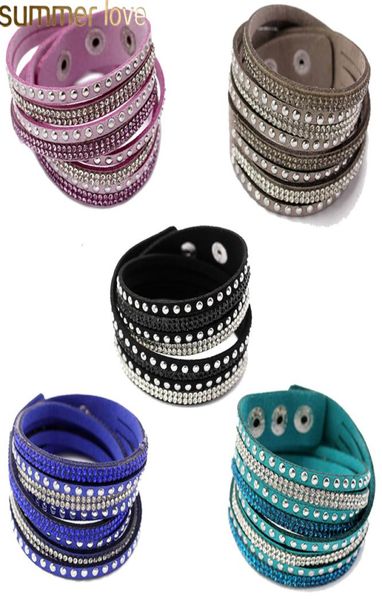 

korean fashion pu leather bracelets multi layer rhinestones crystal colorful wrap bracelet for women men jewelry bangle1126069, Golden;silver
