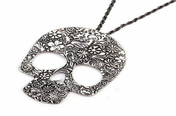 

skull pendant necklaces for women skeleton alloy necklace with 27 inches rope chain punk jewelry9334624, Silver