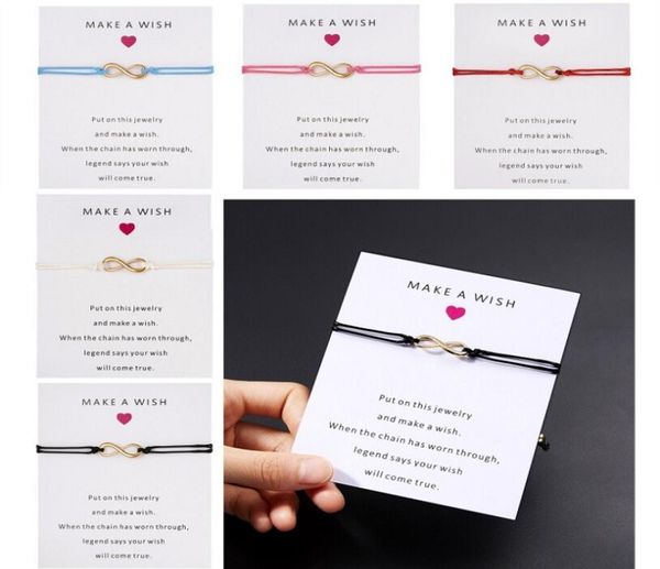 

make a wish paper card handemade woven adjustable bracelets infinity charm lucky rope bracelet jewelry women girls gift2939584, Golden;silver