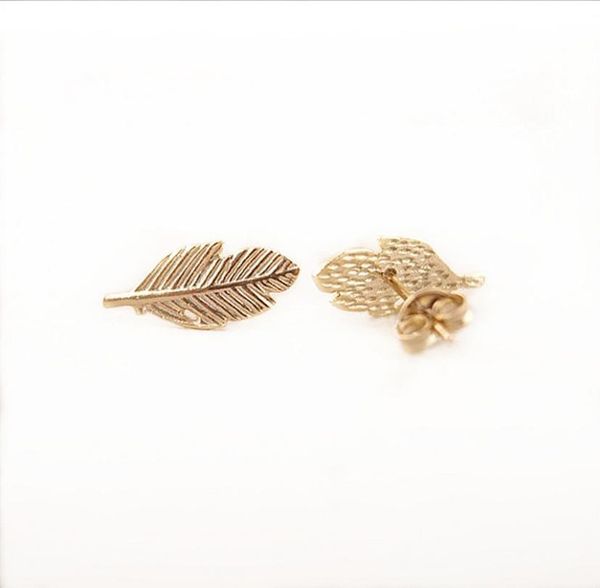 

10pcs fashion leaf stud earrings 18k gold silver and rose plated earrings whole8136290, Golden;silver