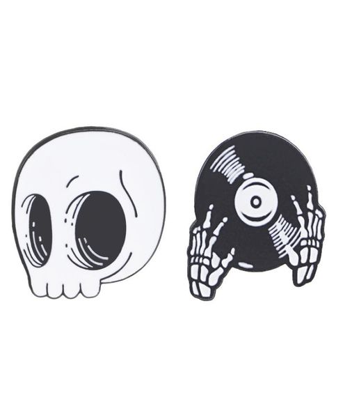 

skeleton record hands pin dj hands brooch denim jacket pin hat buckle shirt badge dark punk jewelry gift for friends8794284, Gray