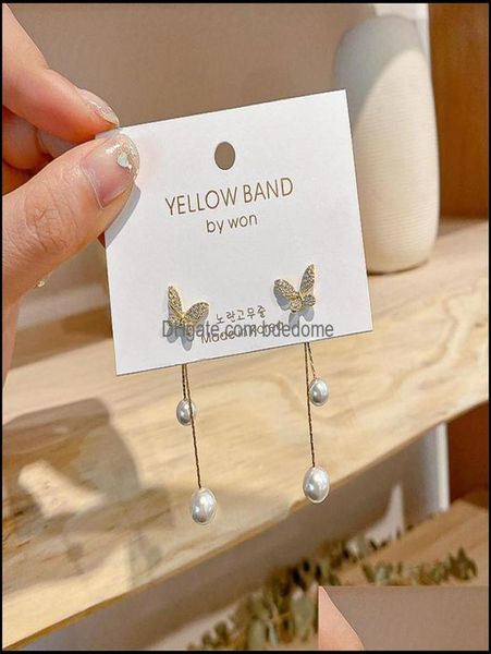 

dangle chandelier earrings jewelry korean elegant cute rhinestone butterfly stud for women girls fashio dhrja4105373, Silver