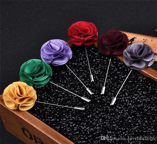

classic men flower brooch pins fashion imitated silk fabric boutonniere stick lapel pin for suit party wedding jewelry accessories2782054, Gray