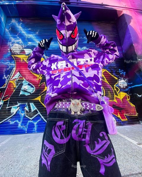 

men's hoodies sweatshirts oversized demon hoodies men letter print streetwear zip hoodie vintage street sweatshirt goth harajuku jacket, Black