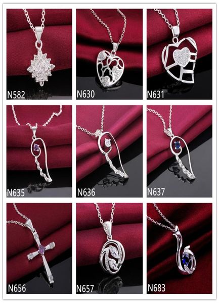 

cross heart shape hollow 925 silver necklacewith chain 10 pieces a lot mixed stylewomen039s gemstone sterling silver pendant3128198