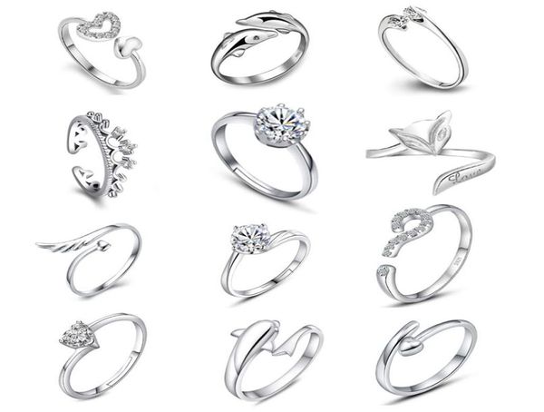 

925 sterling silver jewerly rings dolphins dragonfly wings of the angel love fox butterfly opening adjustable ring for women7824382