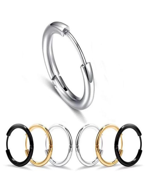 

whole titanium steel men039s smooth hoop earrings jewelry 10mm 12mm 14mm 16mm 18mm 20mm 18kblackwhite color6357717, Golden;silver