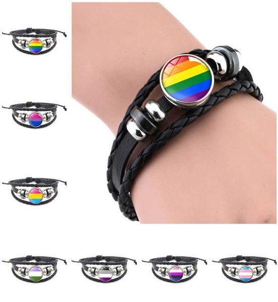 

lgbt leather snap button bracelet pride glass cabochon gay pride rainbow flag po charm bangle for women men lovers jewelry gift8260115, Golden;silver