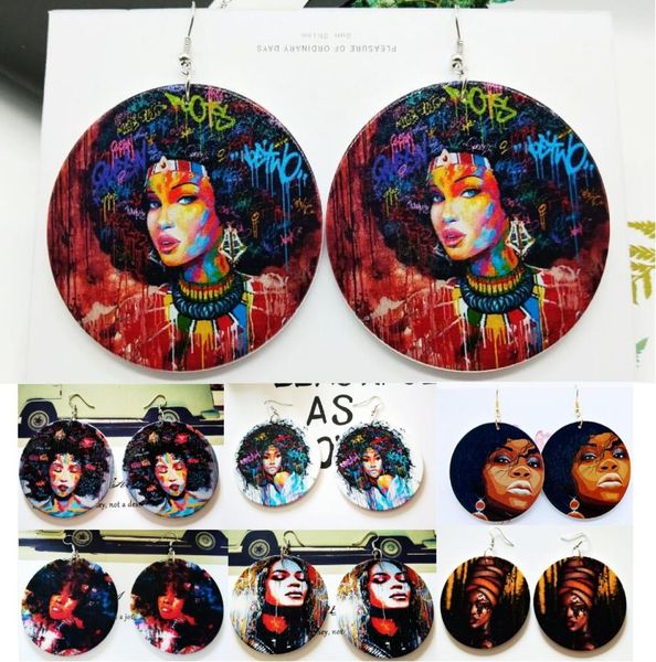 

19 styles new printing african american woman wooden earrings round shape wood africa style earring dangle chandelier accessories3534519, Silver