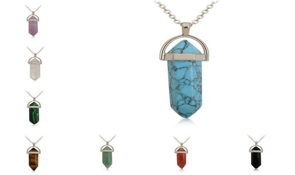 

natural stone hexagonal pillar pendant bullet head white crystal necklace gsfn628 with chain mix order pendant necklaces3051923, Silver