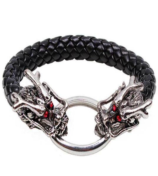 

fashion jewelry men039s european and american style red eye dragon bracelet personalized alloy woven leather jewelry7233815, Golden;silver