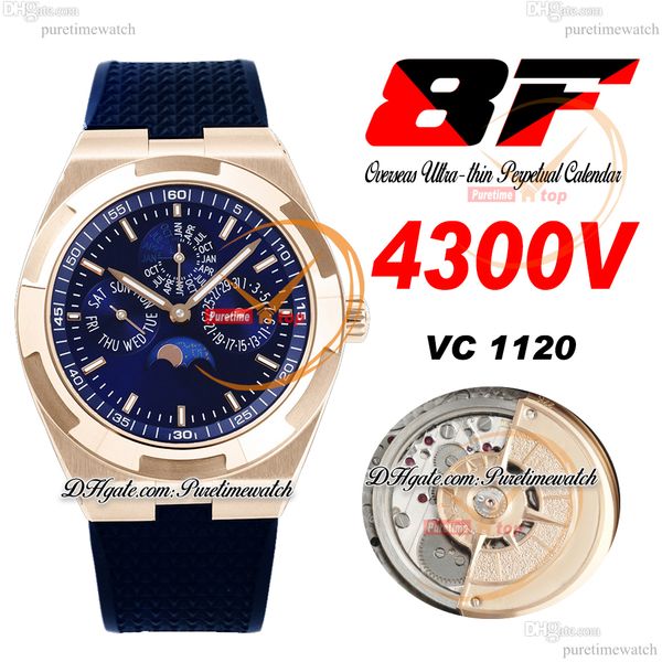 

8f overseas perpetual calendar moonphase 4300v a1120 automatic mens watch rose gold blue stick dial rubber strap super version edition puret, Slivery;brown