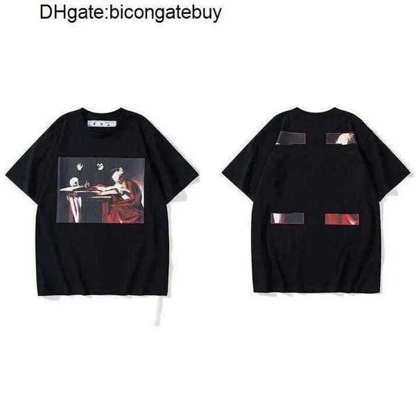 

2023 off men's t-shirts offs white irregular arrow summer finger loose casual short sleeve t-shirt for men and women printed letter x o, White;black