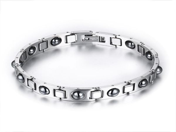 

mens energy silver stainless steel silver hematite magnetic therapy power bracelet health wristband magnetic bracelet mens gi4632961, Black