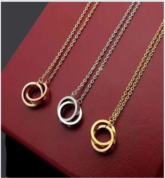 

double ring necklace 18k rose gold lock bone chain short chain pendant for lovers7203876, Silver