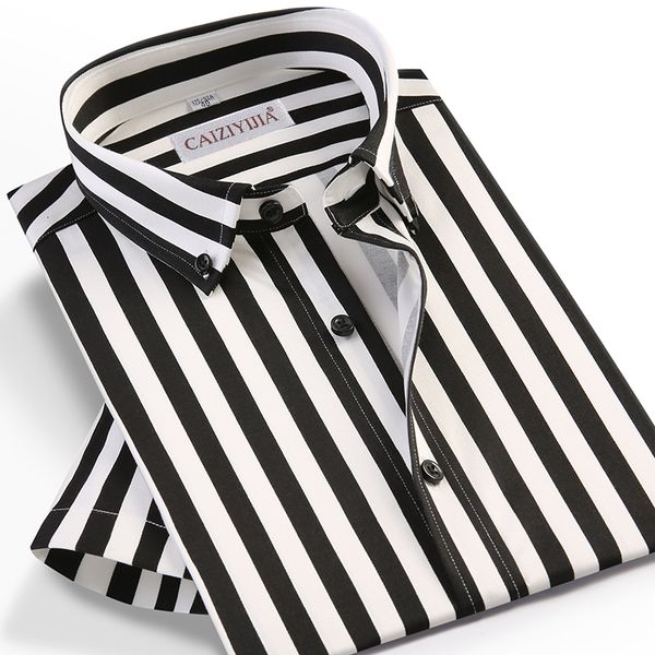 

men s dress shirts summer thick stripes casual classic without pockets design short sleeve shirt button down collar 230707, White;black