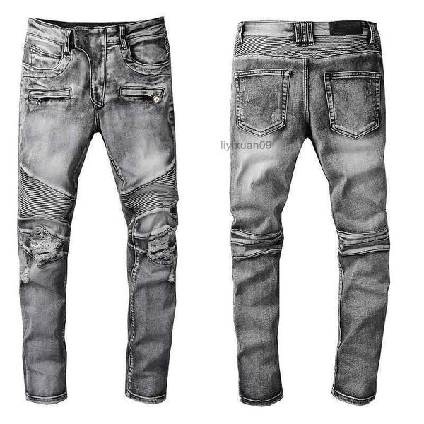 

ami mens jeans distressed france fashion straight mens biker hole stretch denim casual jean men skinny pants elasticity male ripped trousers, Blue