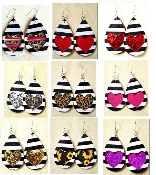 

30pairs new simple water drop teardrop pu leather earrings for women1075436, Silver