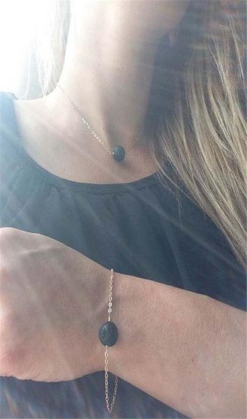 

simple style lavarock beads necklace bracelet women fashion natural stone necklaces aromatherapy essential oil diffuser fine je6404699, Silver