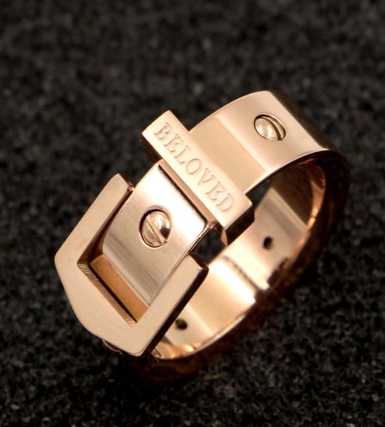 

new whole titanium steel belt buckle ring fashion punk willow nail titanium steel rose gold color ring dropping 5141577, Silver