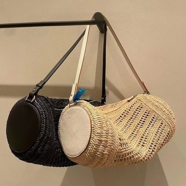 

boutique large capacity woven bag with pleated craftsmanship tote bag highquality summer leisure travel beach bag cylindrical handbag fashio