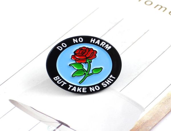 

round rose badge enamel lapel pin do no harm but take no shit rose romantic brooch denim backpack cap accessories punk gifts3006101, Gray