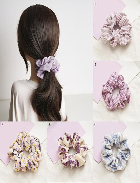 

purple scrunchie stretch headband floral plaid scrunchies women elastic hair bands korea hair ties girls hair accessories3114917, Golden;silver