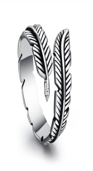 

antique silver feather band rings adjustable women jewelry03287086