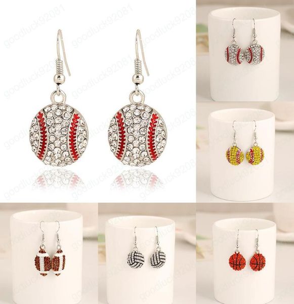 

fashion women039s ball fan earrings crystal rhinestone softball baseball basketball volleyball rugby sports dangle earrings for4426027, Silver