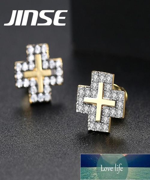

jinse punk gold color cross earring man ied cubic zirconia cross stud earrings man korean hip hop male cross jewelry gift1174534, Golden;silver
