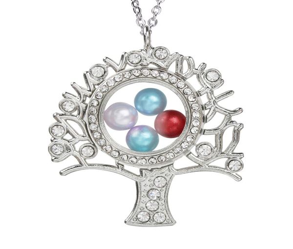 

tree of life glass locket pendant bead pearl cage living memory floating charms pendant rhinestone necklace with stainless chain7458969, Silver