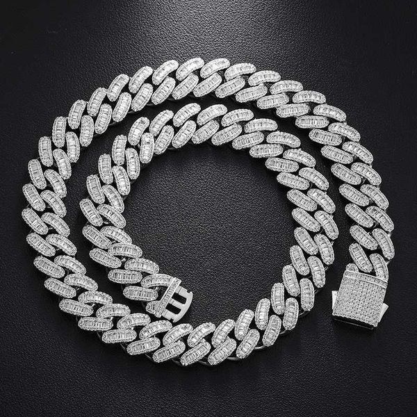

price iced out custom bling buguette vvs moissanite diamond pass diamond tester miami cuban link chain necklace, Silver