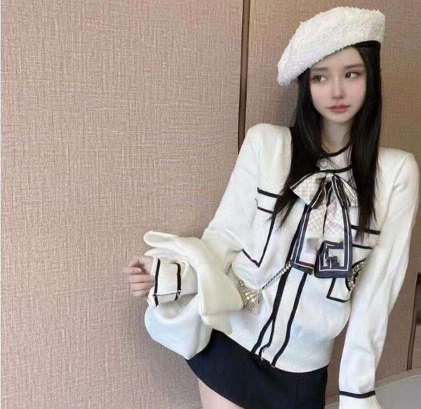 

winter fall women sweaters brand designer letter pattern cardigan sweater wool blended knitwear ladies v-neck wool coat, White;black