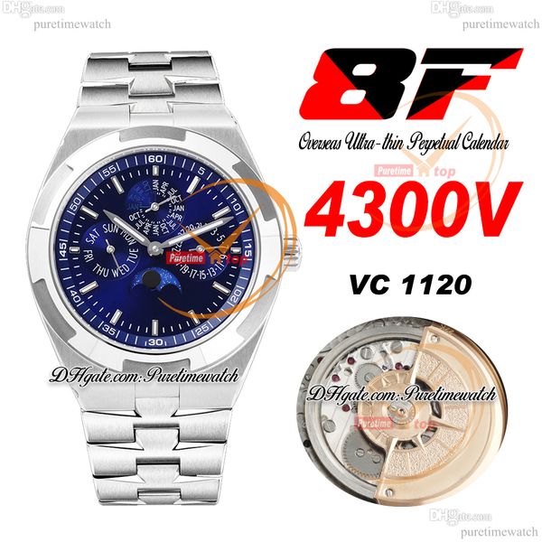 

8f overseas perpetual calendar moonphase 4300v a1120 automatic mens watch blue stick dial stainless steel bracelet super version edition rel, Slivery;brown