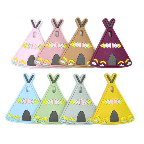 

triangle shape teether pacifier dummy pendants toys bpa silicone tipi teething chewable nursing diy multicolor elasticity soft ba63 c23