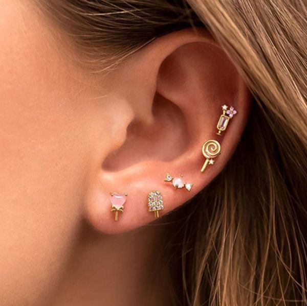 

lollipop ice cream threaded stud earrings copper sea animals for women cubic zirconia 18k gold plated fish dolphin turtles girls j6085297, Golden;silver