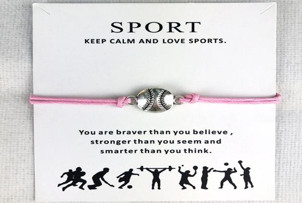 

10pcslot baseball softball charm wax cords bracelets sports women men boys girls fashion jewelry friendship jewelry gift2707890, Golden;silver