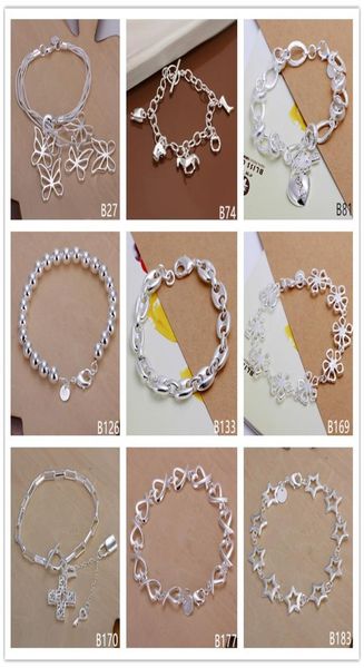 

8 pieces mixed style fashion women039s sterling silver plated bracelet horse039s hoof five butterfly cross 925 silver brac4537991, Golden;silver