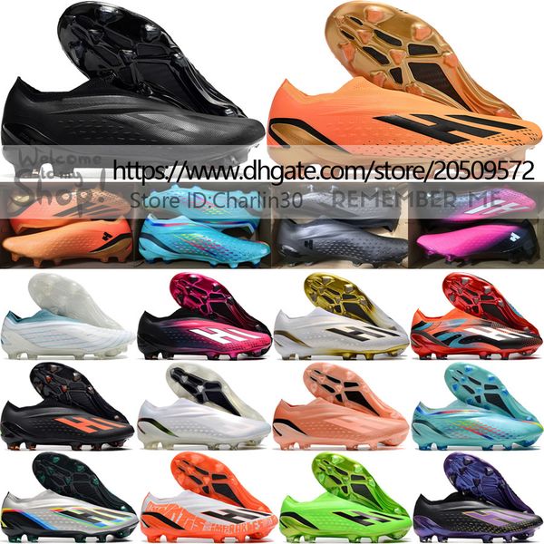 

send with bag quality football boots x speedportal fg laceless messis soccer cleats mens outdoor soft leather comfortable trainers world cup, Black