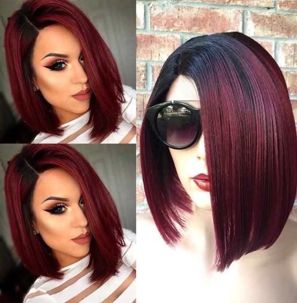 

womens short straight bobo wig full cap brazilian glueless hair sideparted1235592, Black