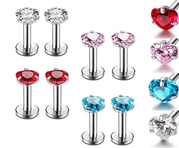 

antiallergy love heart zircon nose hoop rings earrings stud lip rings piercings body jewelry for women men2574474, Silver