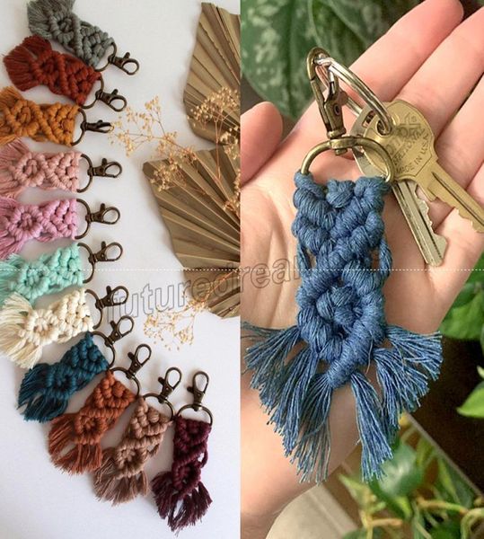 

handwoven cotton rope tassel keychains for women key holder keyring macrame bag charm car hanging pendant jewelry gifts4259848, Slivery;golden
