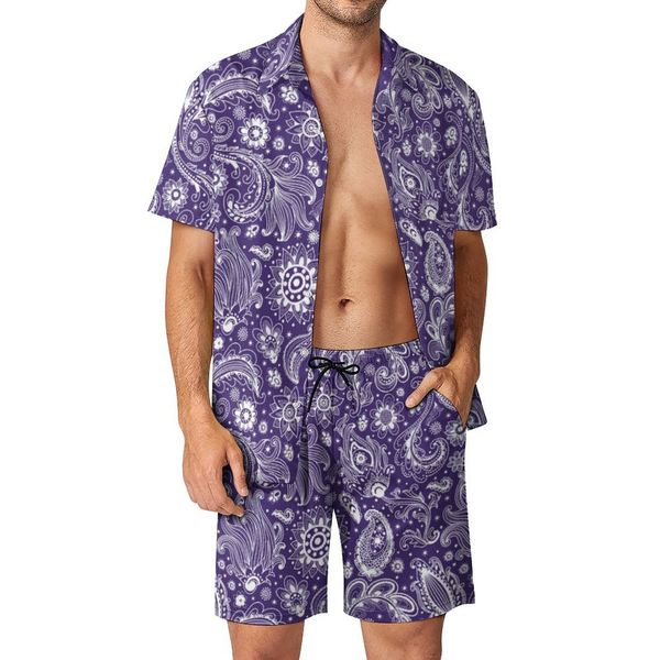 

men's tracksuits floral paisley men sets blue boho style casual shorts fitness outdoor shirt set summer hawaii graphic suit plus size c, Gray