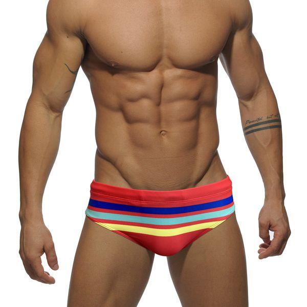 

men's swimwear bikini pad rainbow striped swimming surf briefs quick dry beach board shorts gay male sport bathing trunks 230707
