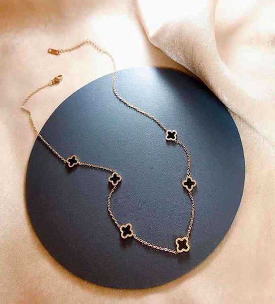 

titanium steel 18k gold clover necklace female clavicle chain fashion temperament korean jewelry versatile accessories8681640, Silver