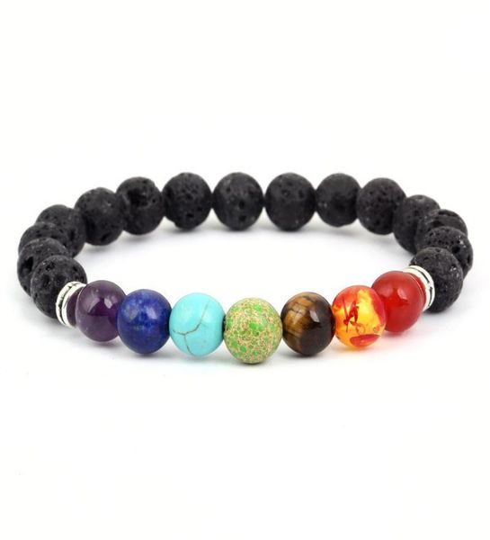 

1 pcs fashion style 7 chakra healing beaded bracelet natural lava stone diffuser bracelet jewelry2324809, Black