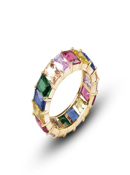 

fashion deaigner jewelry rainbow square baguette cz engagement ring for women gold plated cubic zirconia colorful eternity 1460157, Silver